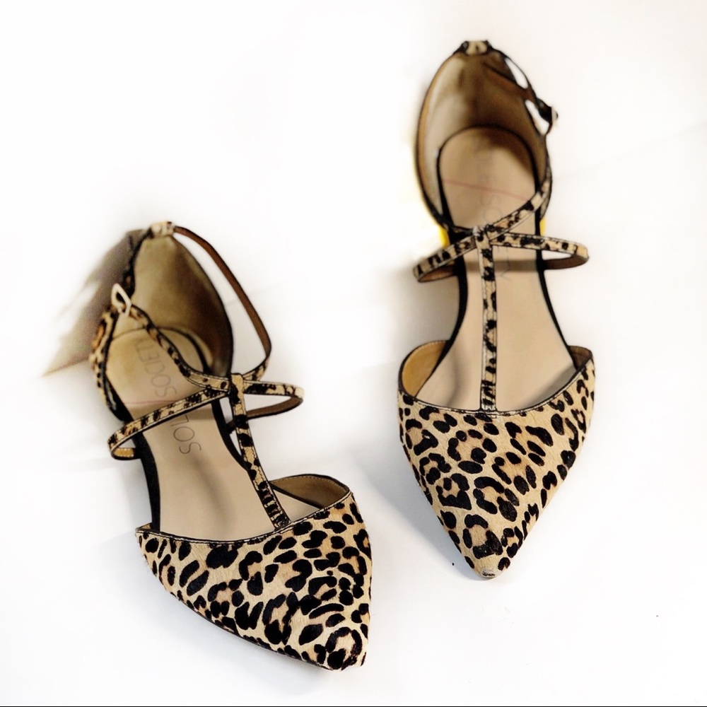Sole Society Leopard Print Pointed Toe Flats 10 - Picture 1 of 8